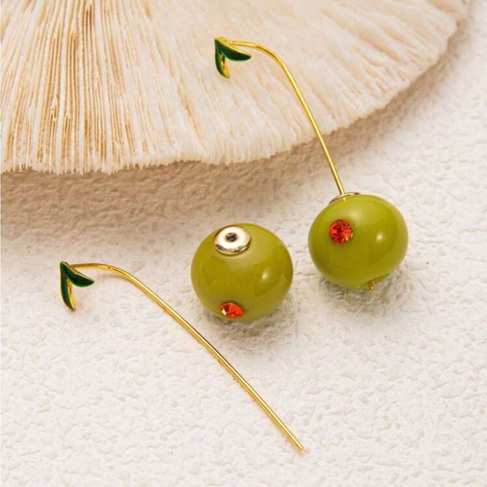 Elegant Olive Green Drop Earrings A1343